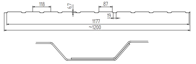 Fasádní panel T7 Blachotrapéz technický nákres